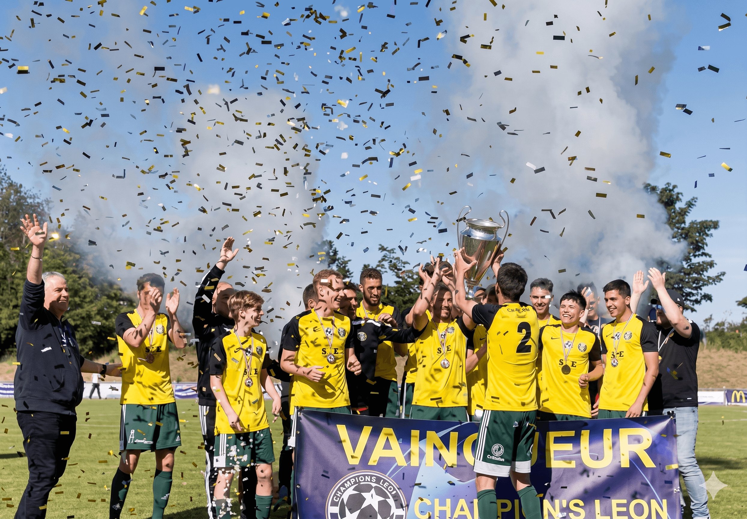 Vainqueurs de la Champion's Leon avec confettis